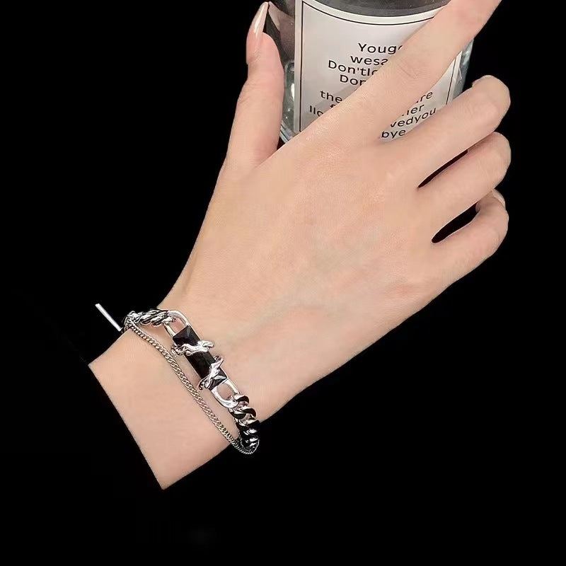 Brazalete de acero de titanio de empalme apilado de doble capa al por mayor